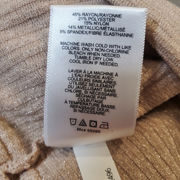 Express Beige Metallic Ribbed Faux Wrap Tie Front Top Size Medium - Picture 13 of 13